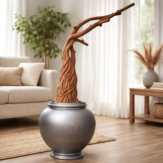 Modern Artistic Branch Sculpture in Metallic Vase